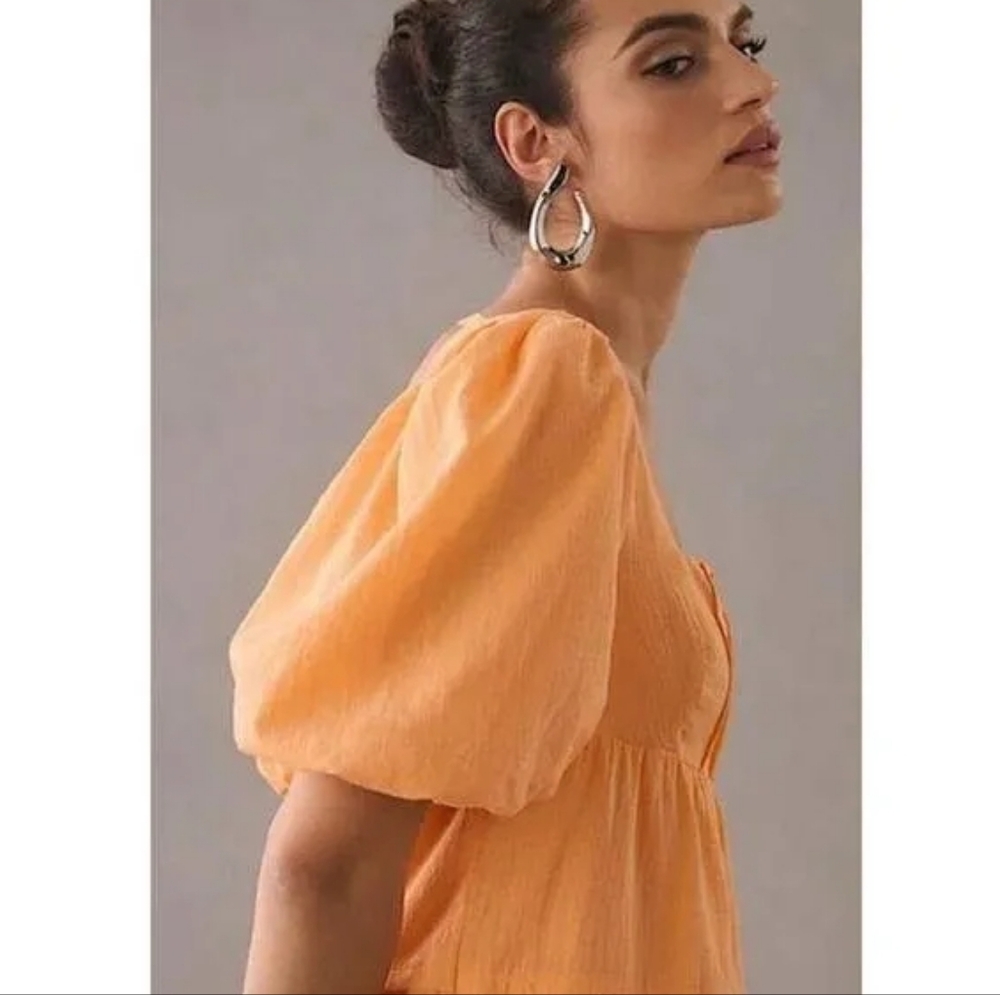 NWT Anthropologie Cotton Puff-sleeve Sundress Orange Dreamsicle Medium Tiers